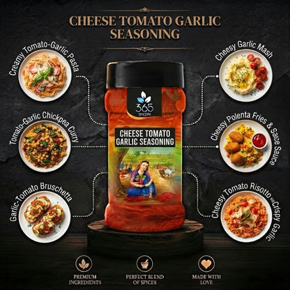 CHEESE TOMATO GARLIC SEASONING | Savory Fry Sprinkle | Gluten-Free | No Artificial Colours | 365 Spicery