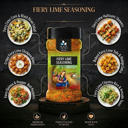 FIERY LIME SEASONING | Hot & Tangy Street Food Spice | No MSG | Gluten-Free | Made in India | 365 Spicery