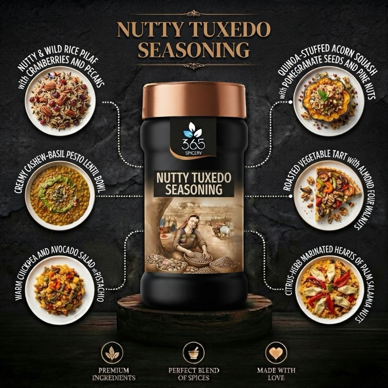 NUTTY TUXEDO SEASONING | Gourmet Snack Sprinkler | No MSG | Premium Quality | Made in India | 365 Spicery