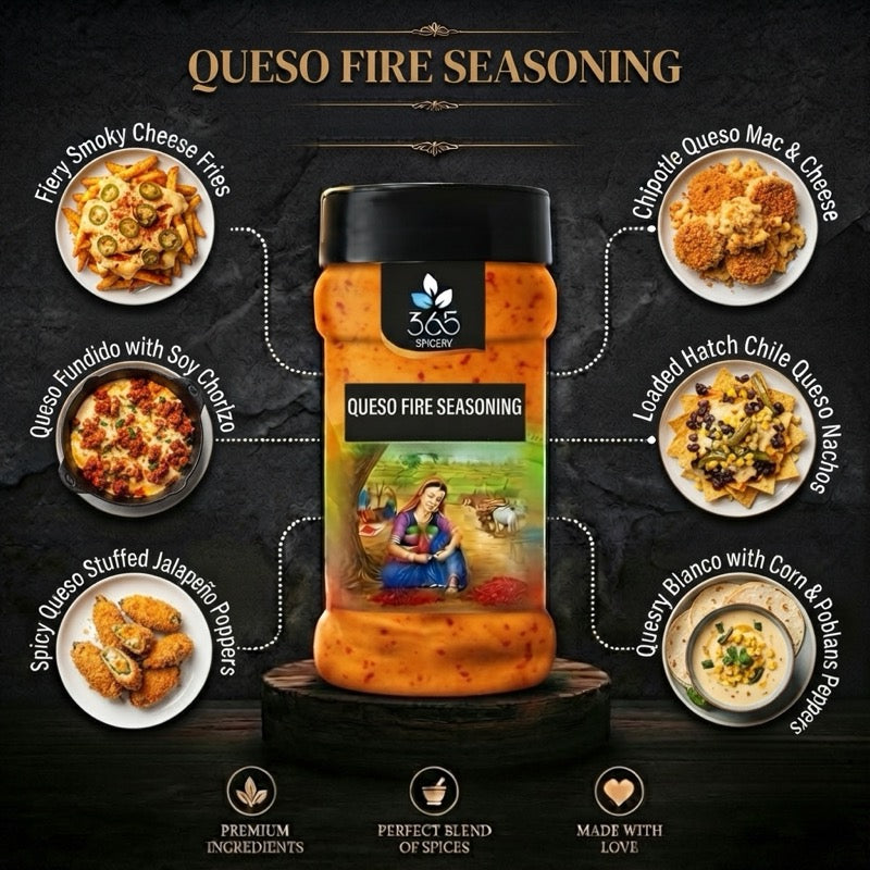 QUESO FIRE SEASONING | Spicy Nacho Topping | Vegan | No Artificial Colours | Premium Quality | 365 Spicery