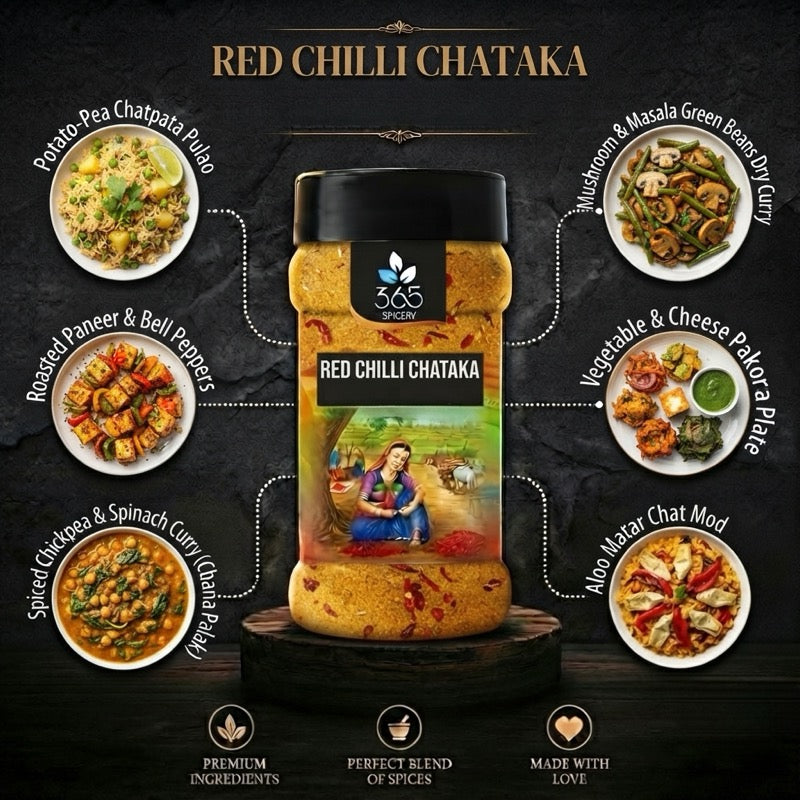 RED CHILLI CHATAKA | Spicy Indian Street Food Spice | Natural Ingredients | Vegan | No MSG | 365 Spicery
