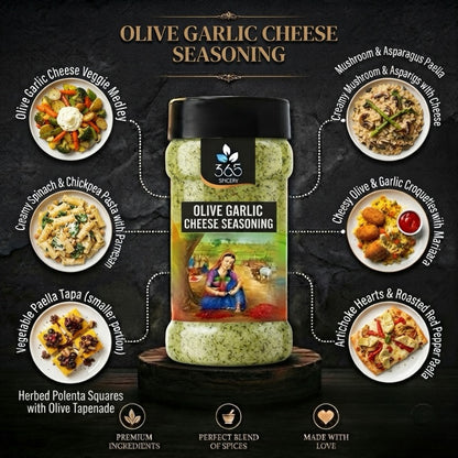 OLIVE GARLIC CHEESE SEASONING | Gourmet Snack Topping | Gluten-Free | No Artificial Colours | 365 Spicery