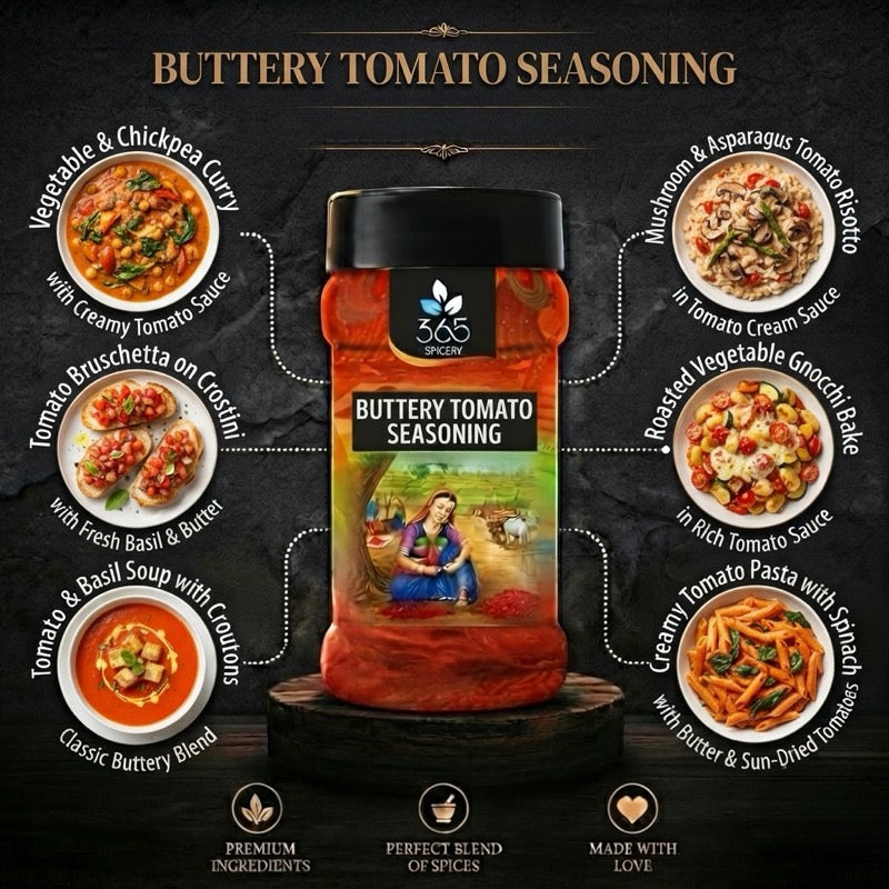 BUTTERY TOMATO SEASONING | Rich Snack & Pasta Flavour | No Artificial Colours | No MSG | 365 Spicery