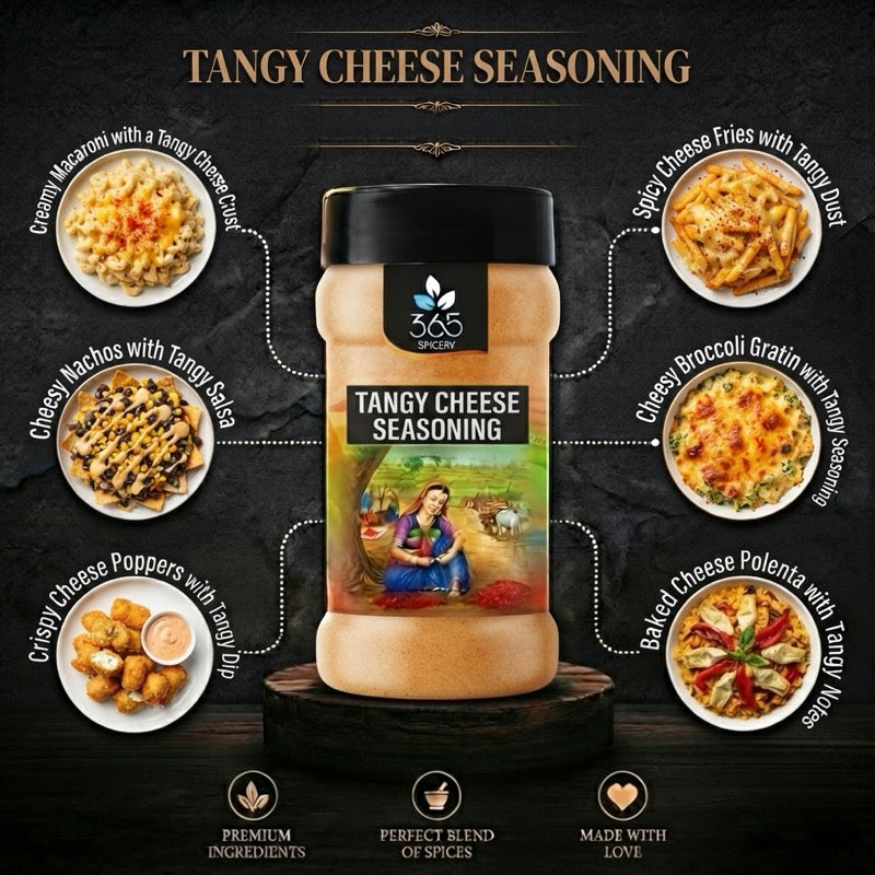 TANGY CHEESE SEASONING | Flavourful Popcorn & Fry Topping | No Artificial Colours | Vegan | 365 Spicery