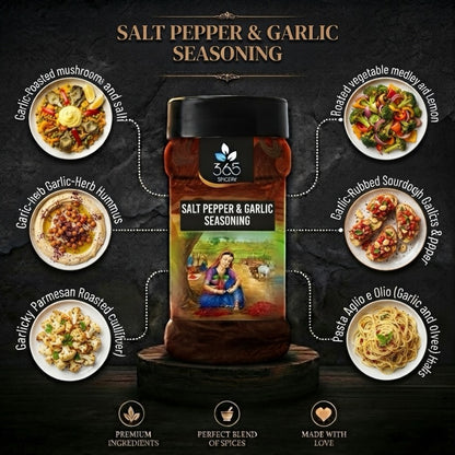 Salt Pepper & Garlic Seasoning | Classic Gourmet Table Blend | Natural Ingredients | Vegan | 365 Spicery