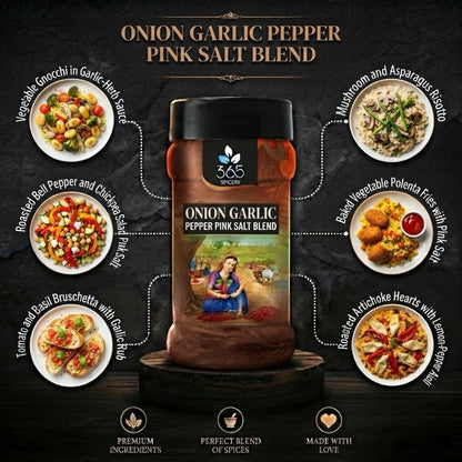 Onion Garlic Pepper Pink Salt Blend | Savoury Seasoning | Gluten-Free | No MSG | Premium Quality | 365 Spicery