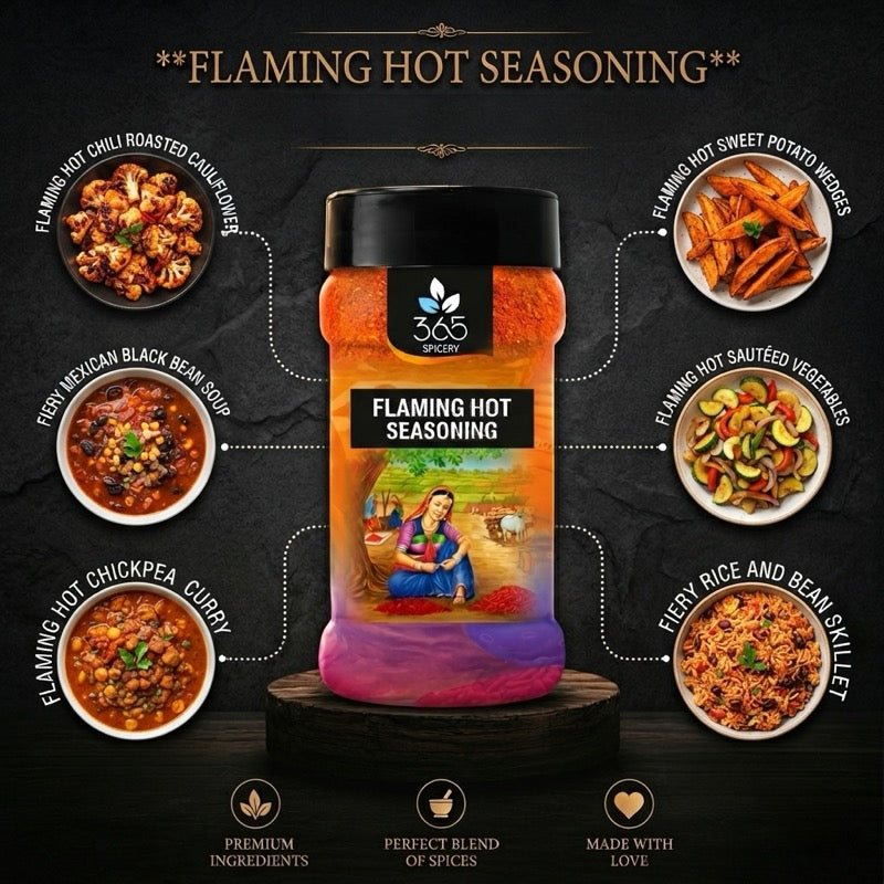 FLAMING HOT SEASONING | Extreme Spicy Snack Dust | Vegan | No Artificial Colours | 365 Spicery