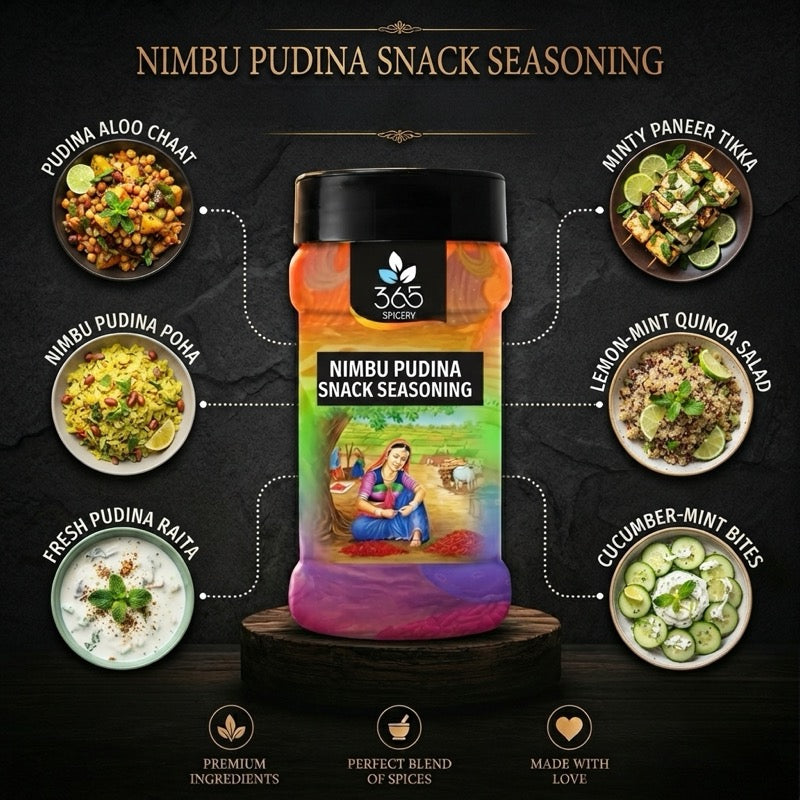 NIMBU PUDINA SNACK SEASONING | Tangy Minty Refreshing Blend | Gluten-Free | No MSG | 365 Spicery