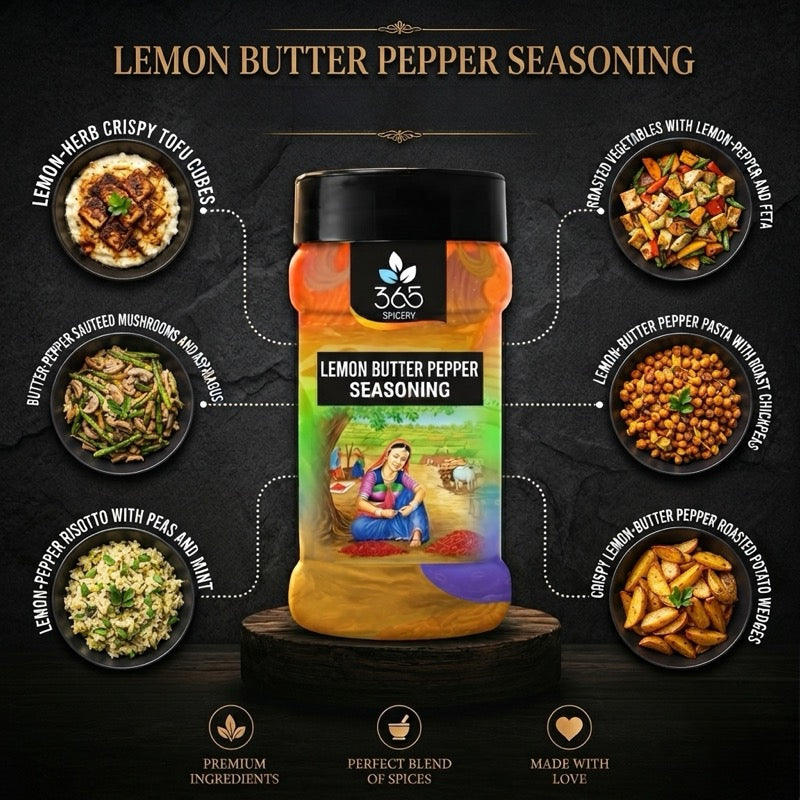 LEMON BUTTER PEPPER SEASONING | Zesty Grill & Snack Dust | Gluten-Free | No MSG | 365 Spicery