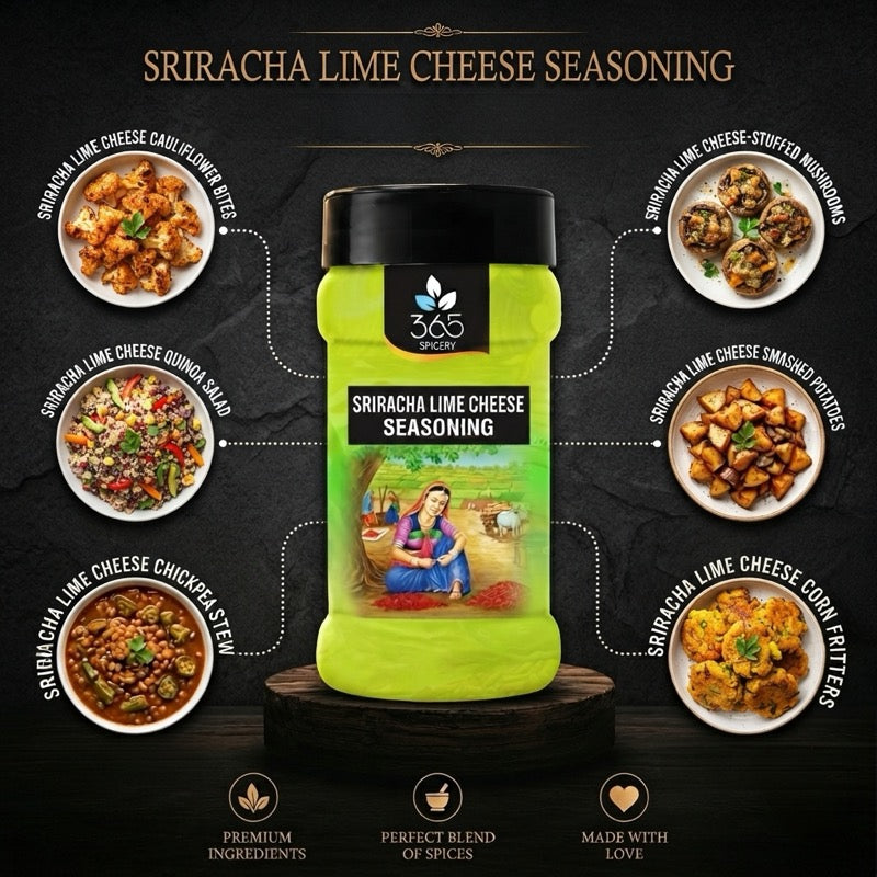 SRIRACHA LIME CHEESE SEASONING | Spicy Tangy Snack Dust | No MSG | Natural Ingredients | 365 Spicery