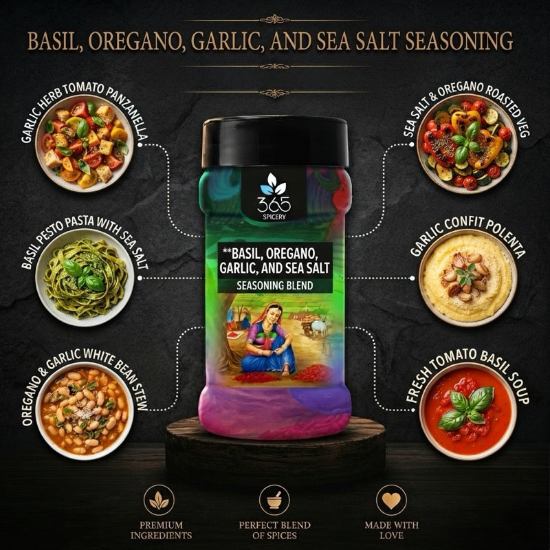 Basil, Oregano, Garlic And Sea Salt | Italian Herb Blend | No MSG | 365 Spicery