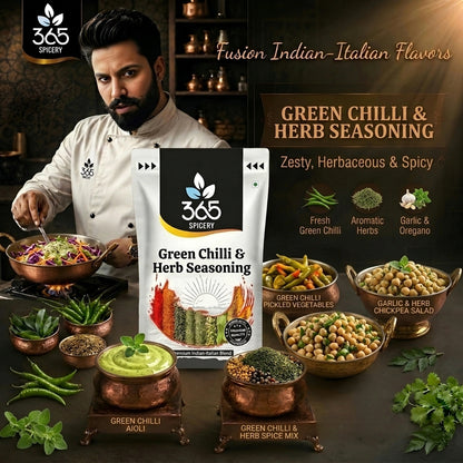 GREEN CHILLI & HERBS SEASONING | Spicy Snack Dust | Gluten-Free | No Artificial Colours | 365 Spicery