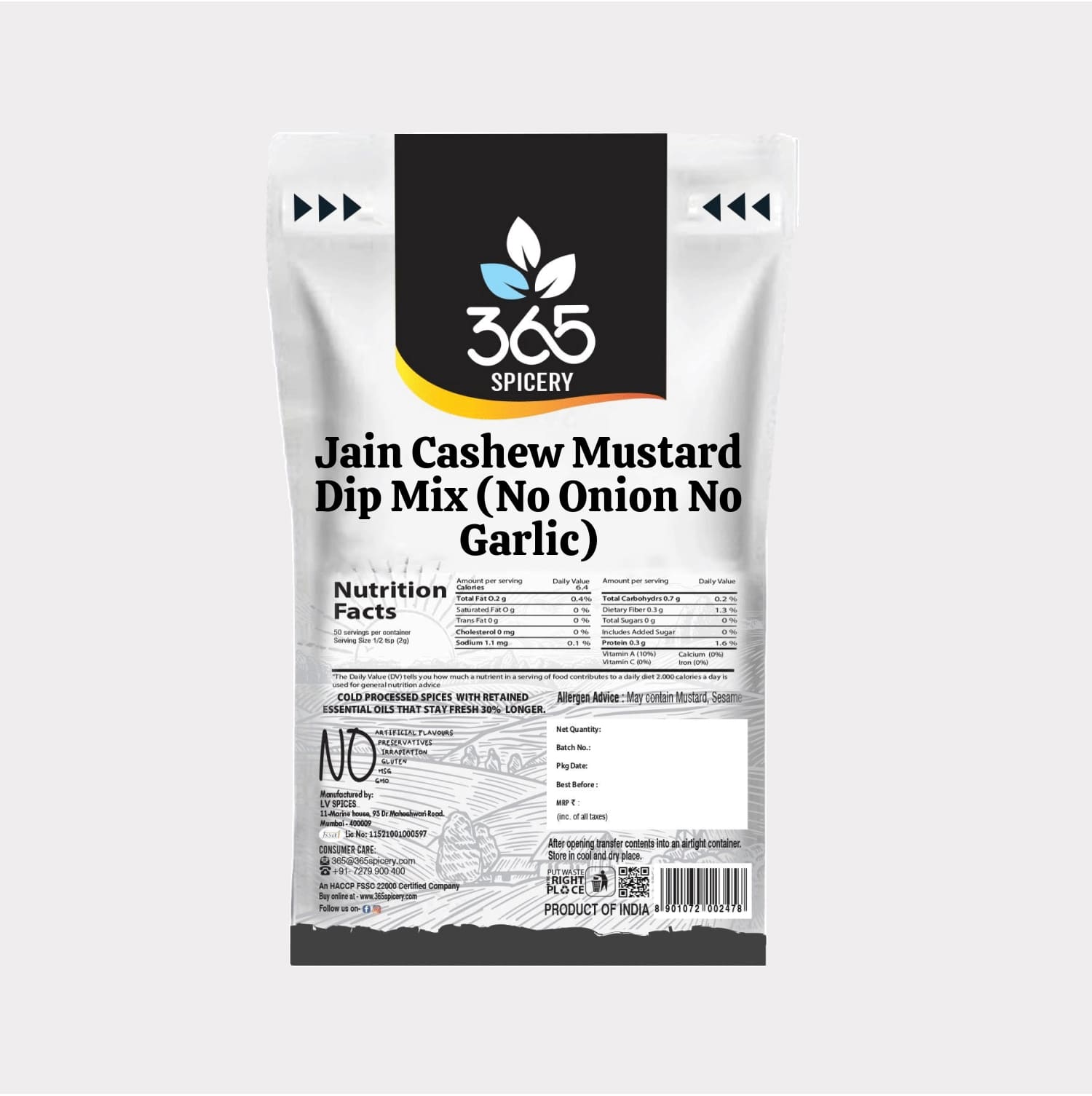 Jain Cashew Mustard Dip Mix (No Onion No Garlic)