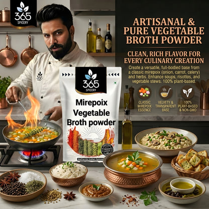 Mirepoix Vegetable Broth powder | Classic Culinary Base | Natural Ingredients | Jain-Friendly | 365 Spicery