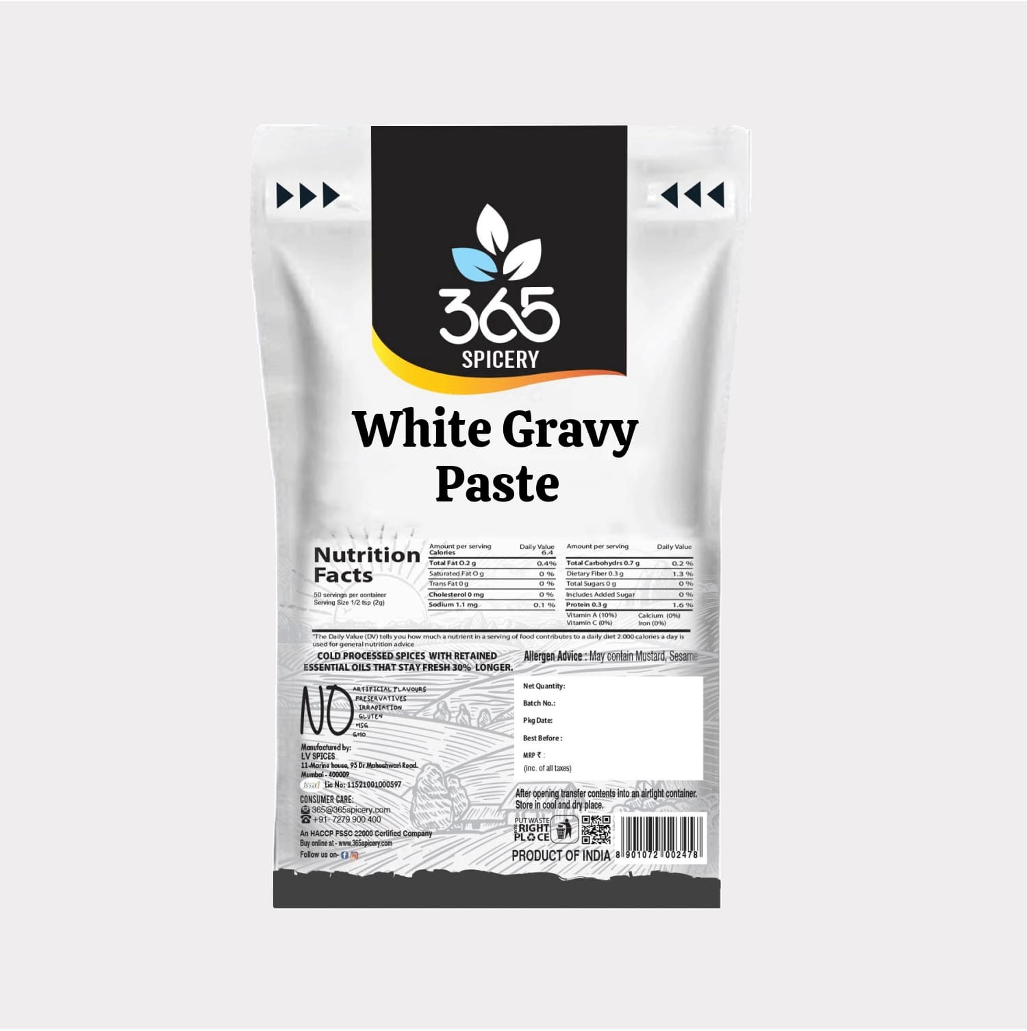 WHITE GRAVY PASTE | Rich Creamy Cashew Base | No Artificial Flavours | Gluten-Free | Premium Quality | 365 Spicery